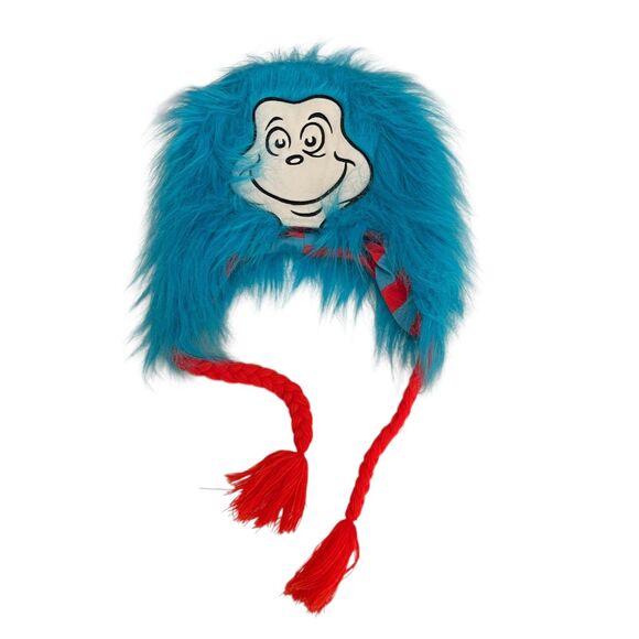 Universal Studios Thing 1 2 Fuzzy Dr Seuss Hat Drawstring Funny Adult - Picture 1 of 9